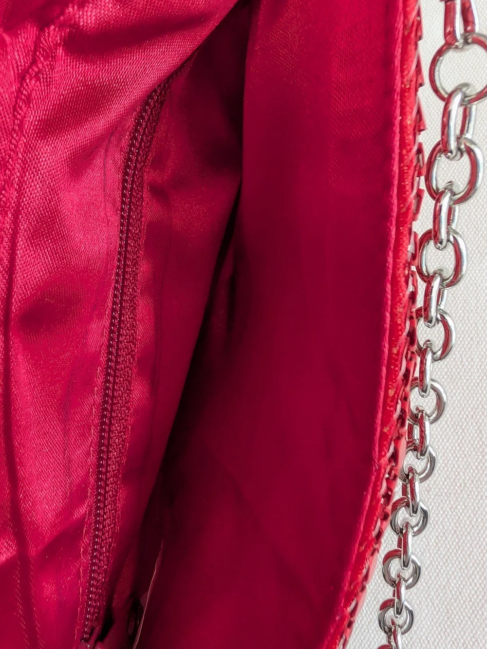 Red Rhinestone Crossbody/Clutch with Silver Chain